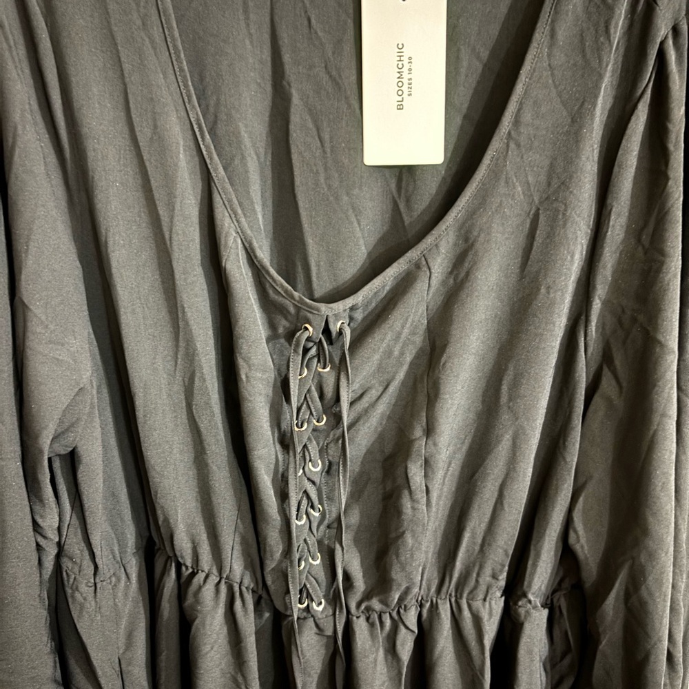 BloomChic Charcoal Lace-Up Long Sleeve Dress - Picture 4 of 4